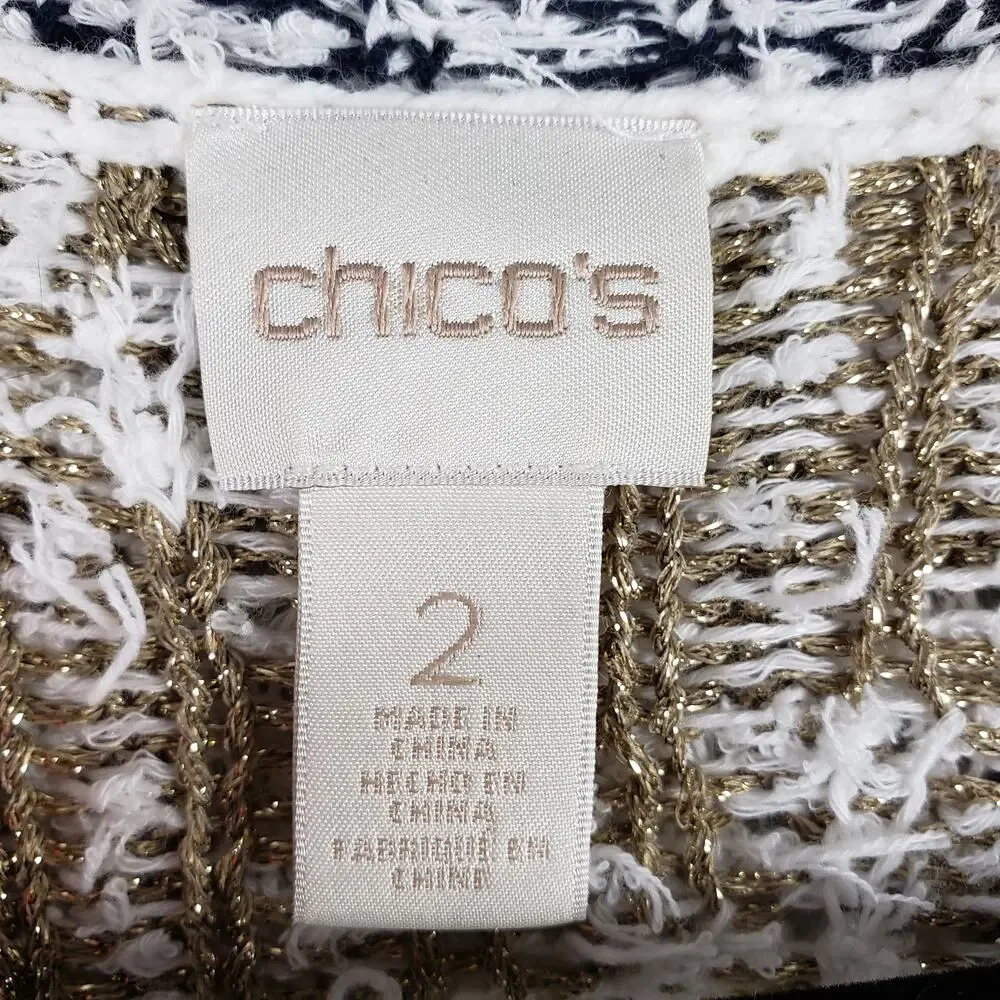 Chicos‎ Women's L Audrey Open Front Mixed Pattern Cardigan Fuzzy Neutral Cozy